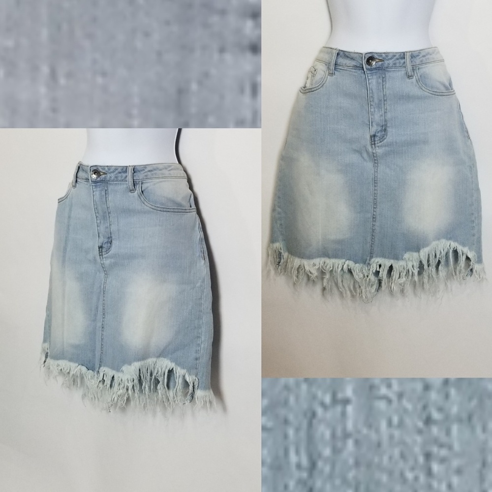 Frayed Hem Denim Skirt - Picture 1 of 6